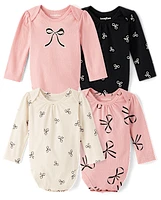 Baby Girls Bow Bodysuit 4-Pack