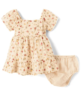 Baby Girls Floral Ruffle Fit And Flare Dress