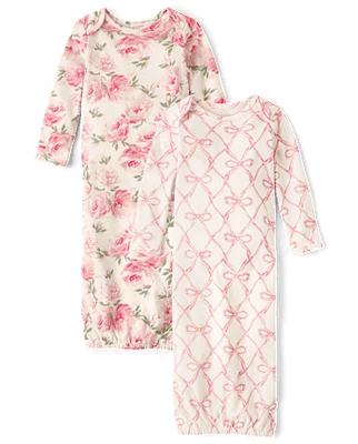 Baby Girls Floral Sleeper Gown 2-Pack