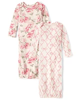 Baby Girls Floral Sleeper Gown 2-Pack