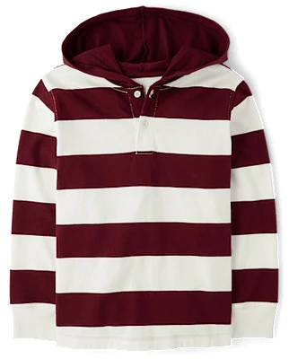 Boys Striped Rugby Hooded Top