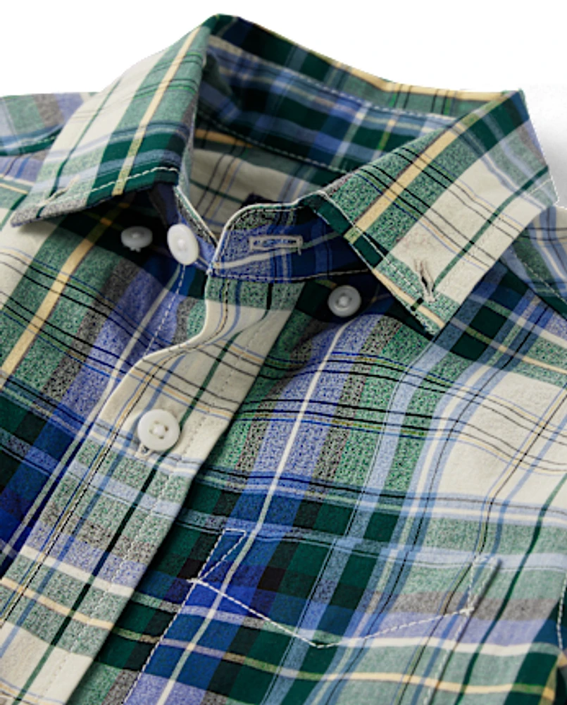 Boys Plaid Poplin Button Up Shirt
