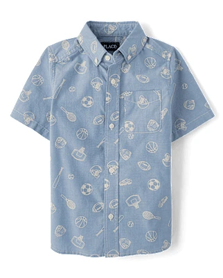 Boys Doodle Poplin Button Up Shirt