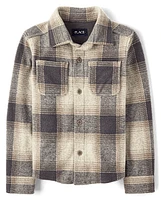 Kids Cozy Plaid Knit Button Up Shirt