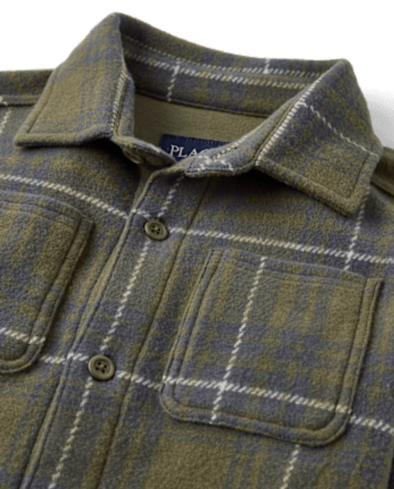 Kids Cozy Plaid Knit Button Up Shirt