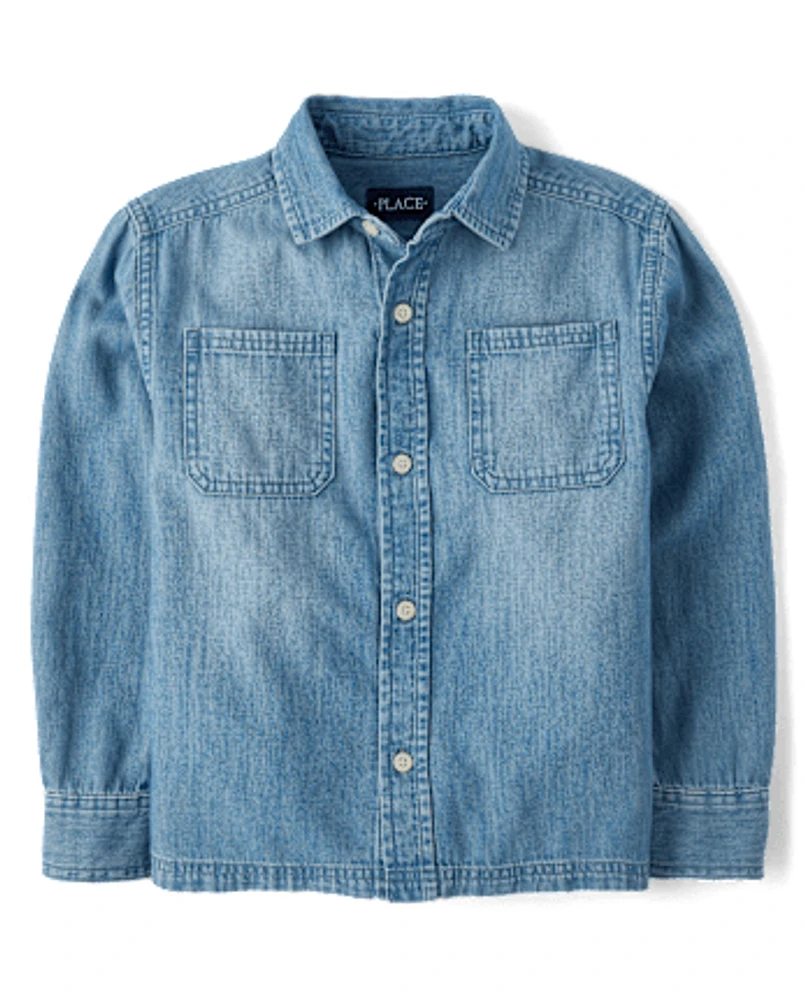Kids Chambray Utility Button Up Shirt