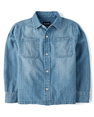 Kids Chambray Utility Button Up Shirt