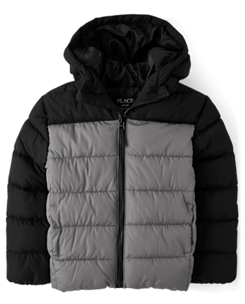 Boys Colorblock Hooded Puffer Jacket