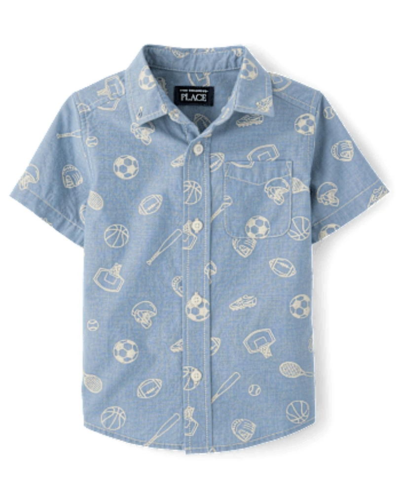 Baby And Toddler Boys Sports Poplin Button Up Shirt