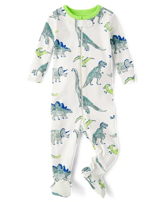 Baby And Toddler Boys Dino Snug Fit Cotton Footed One Piece Pajamas