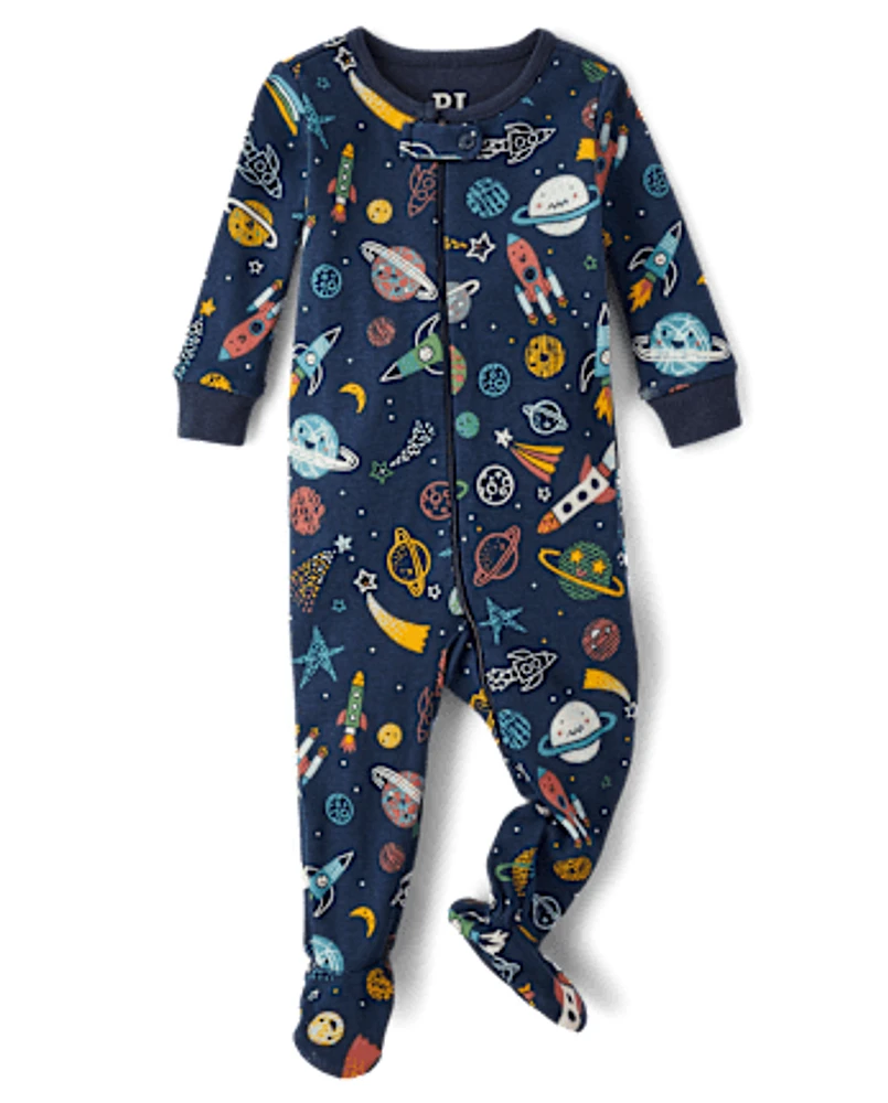 Baby And Toddler Boys Space Snug Fit Cotton Footed One Piece Pajamas