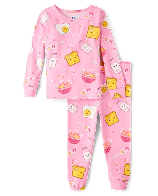 Baby And Toddler Girls Breakfast Snug Fit Cotton Pajamas