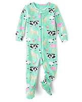 Baby And Toddler Girls Farm Animal Snug Fit Cotton Footed One Piece Pajamas