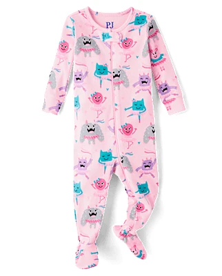 Baby And Toddler Girls Monster Ballerina Snug Fit Cotton Footed One Piece Pajamas