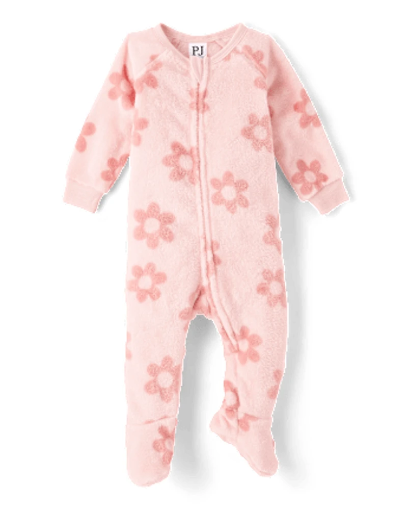Baby And Toddler Girls Floral Fleece Footed One Piece Pajamas
