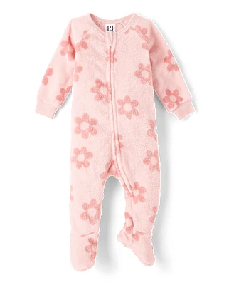Baby And Toddler Girls Floral Fleece Footed One Piece Pajamas