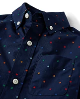 Boys Geometric Poplin Button Up Shirt