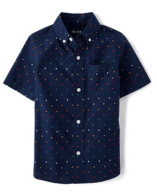 Boys Geometric Poplin Button Up Shirt