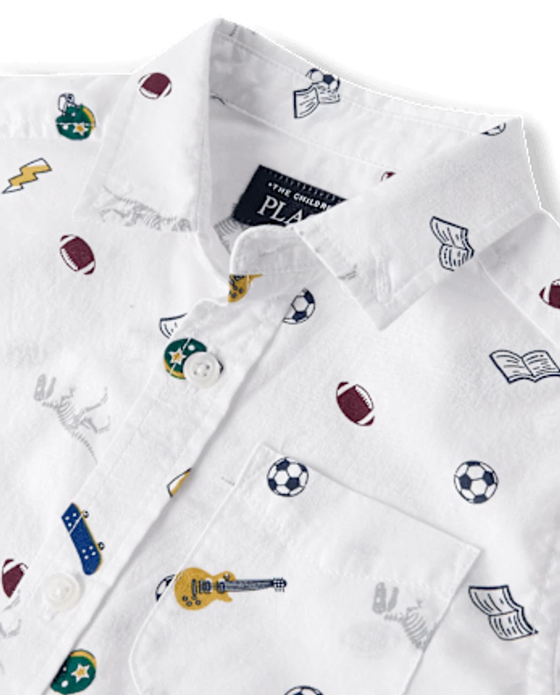 Baby And Toddler Boys School Doodle Poplin Button Up Shirt