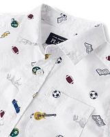 Baby And Toddler Boys School Doodle Poplin Button Up Shirt