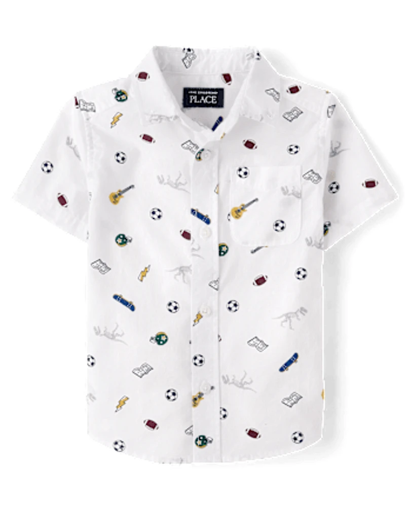 Baby And Toddler Boys School Doodle Poplin Button Up Shirt