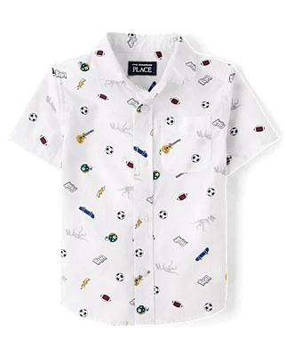 Baby And Toddler Boys School Doodle Poplin Button Up Shirt