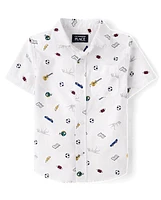 Baby And Toddler Boys School Doodle Poplin Button Up Shirt