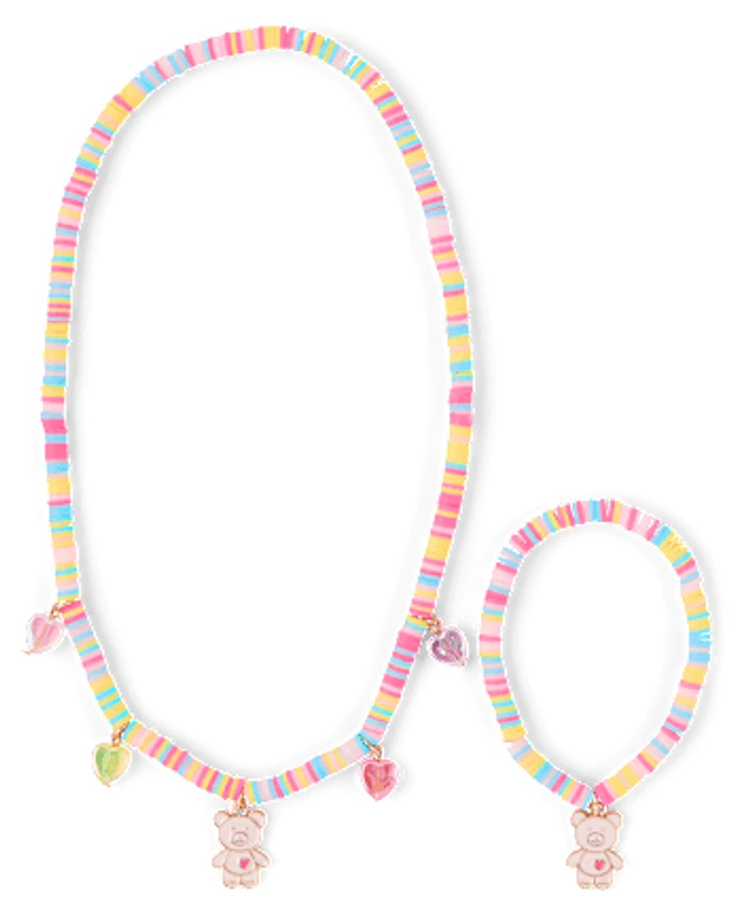 Girls Bear Beaded 2-Piece Jewelry Set