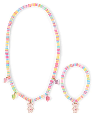 Girls Bear Beaded 2-Piece Jewelry Set