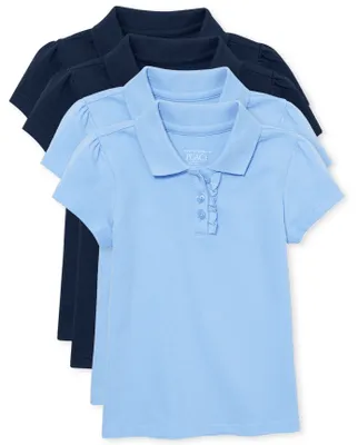 Toddler Girls Uniform Ruffle Pique Polo 4-Pack