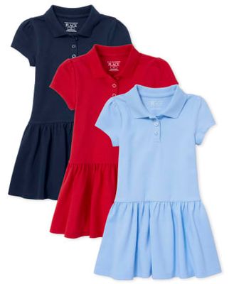 Toddler Girls Uniform Pique Polo Dress 3-Pack