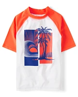 Boys Palm Tree Rashguard Swimsuit