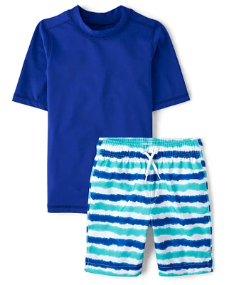 Boys Striped Rashguard Swimsuit