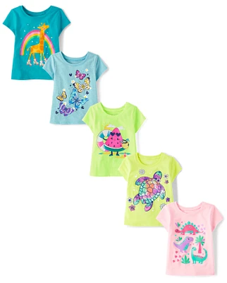 Baby And Toddler Girls Summer Graphic Tee 5-Pack