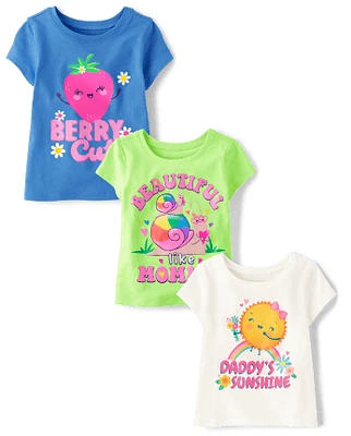 Baby And Toddler Girls Family Graphic Tee 3-Pack