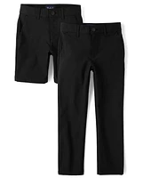 Boys Uniform Quick Dry Chino Pants And Shorts 2-Piece Set