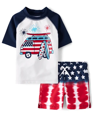 Baby And Toddler Boys American Flag Rashguard Swimsuit