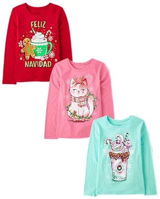 Girls Christmas Graphic Tee 3-Pack