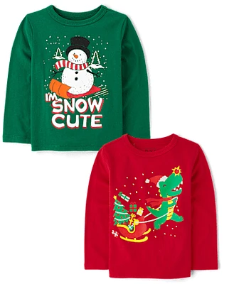 Baby And Toddler Boys Christmas Graphic Tee 2-Pack