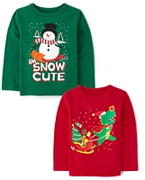 Baby And Toddler Boys Christmas Graphic Tee 2-Pack