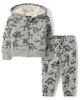 Baby And Toddler Boys Dino Fleece 2-Piece Outfit Set