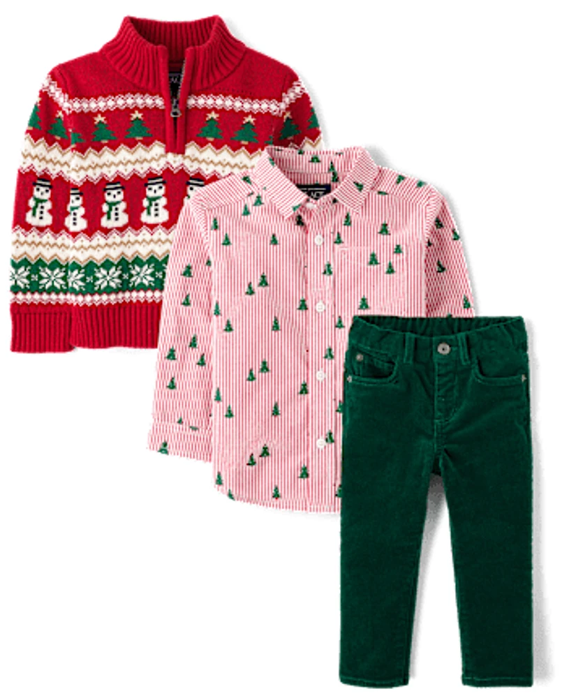 Baby And Toddler Boys Christmas Fairisle 3-Piece Outfit Set