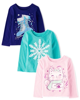 Baby And Toddler Girls Winter Graphic Tee 3-Pack