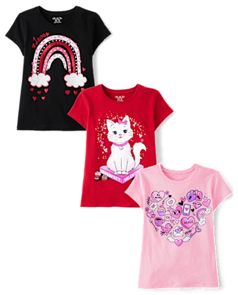 Girls Valentine's Day Graphic Tee 3-Pack