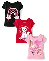 Baby And Toddler Girls Valentine's Day Graphic Tee 3-Pack