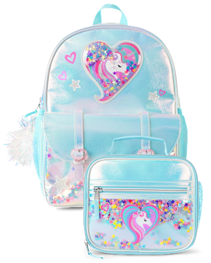 Girls Crackle Shakey Unicorn Backpack 2-Piece Set