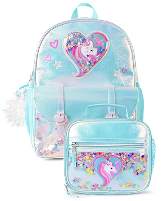 Girls Crackle Shakey Unicorn Backpack 2-Piece Set