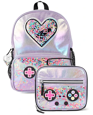 Girls Iridescent Shakey Video Game Backpack 2-Piece Set