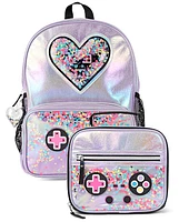 Girls Iridescent Shakey Video Game Backpack 2-Piece Set