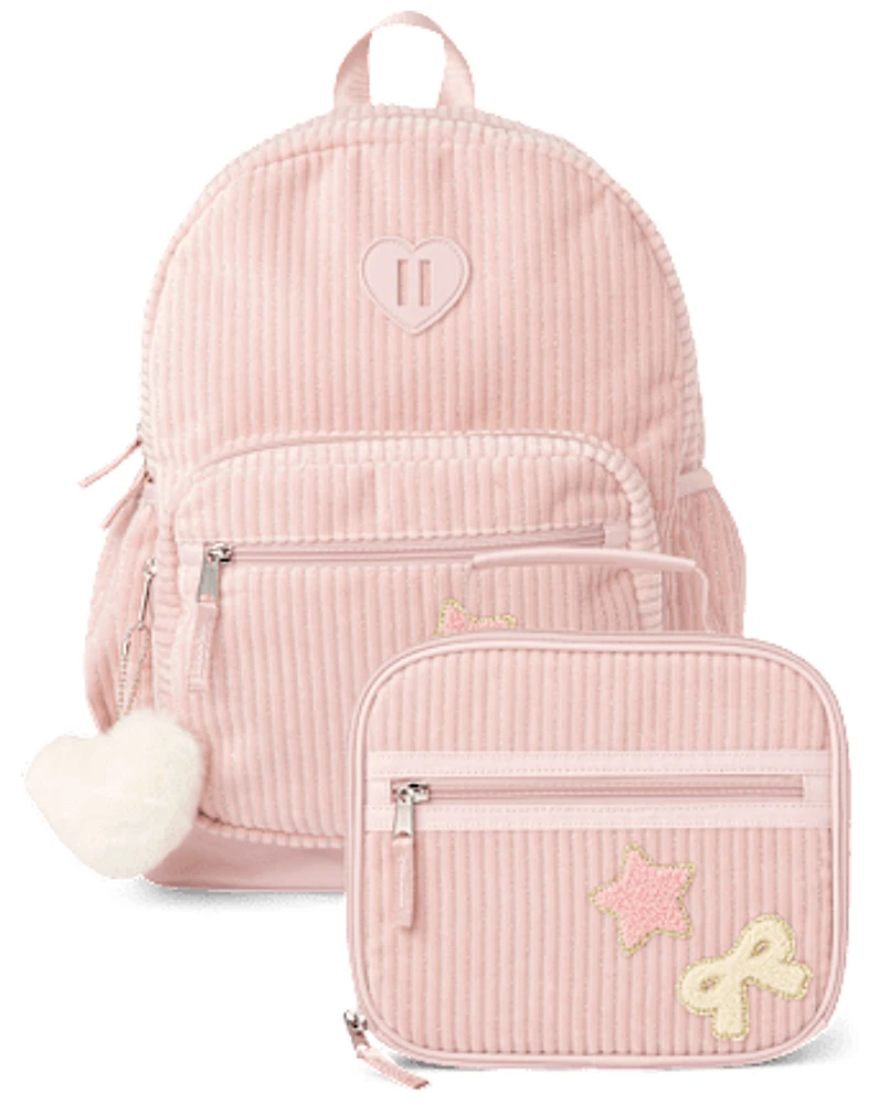 Girls Bow Corduroy Backpack 2-Piece Set